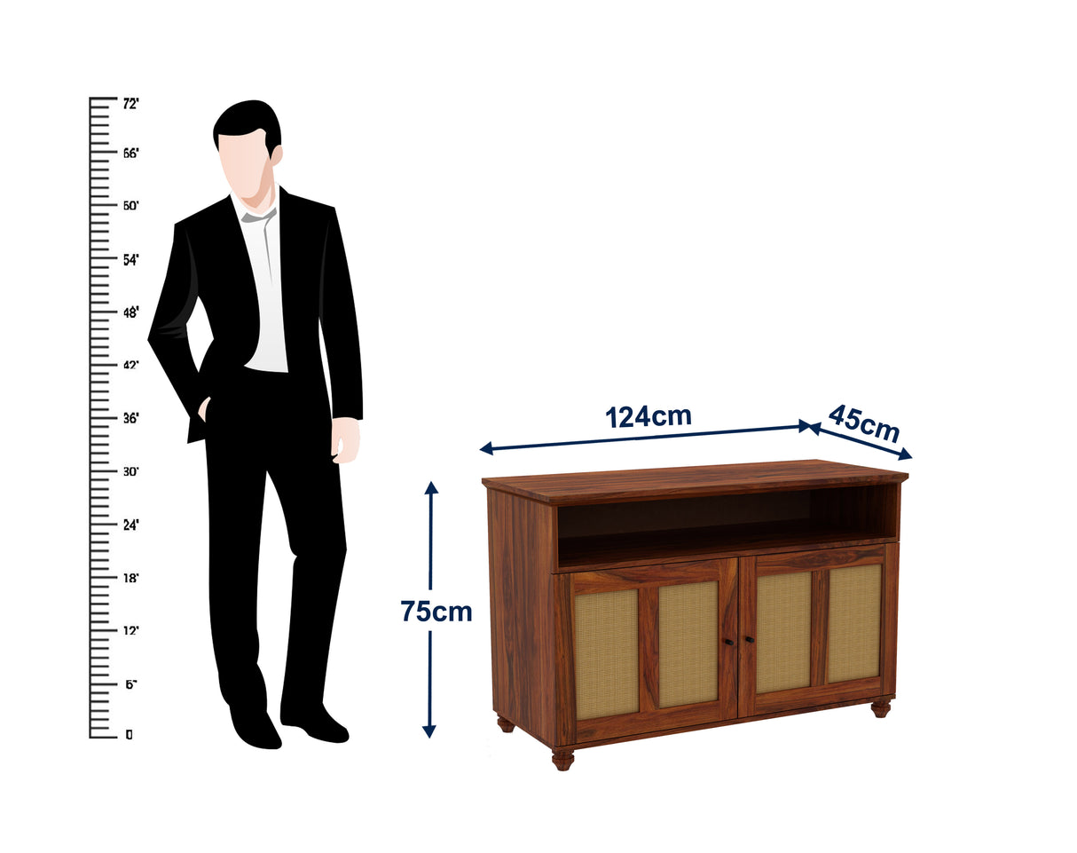 Fusion Cane Solid Sheesham Wood Display Unit/Sideboard - 3 Years Warranty