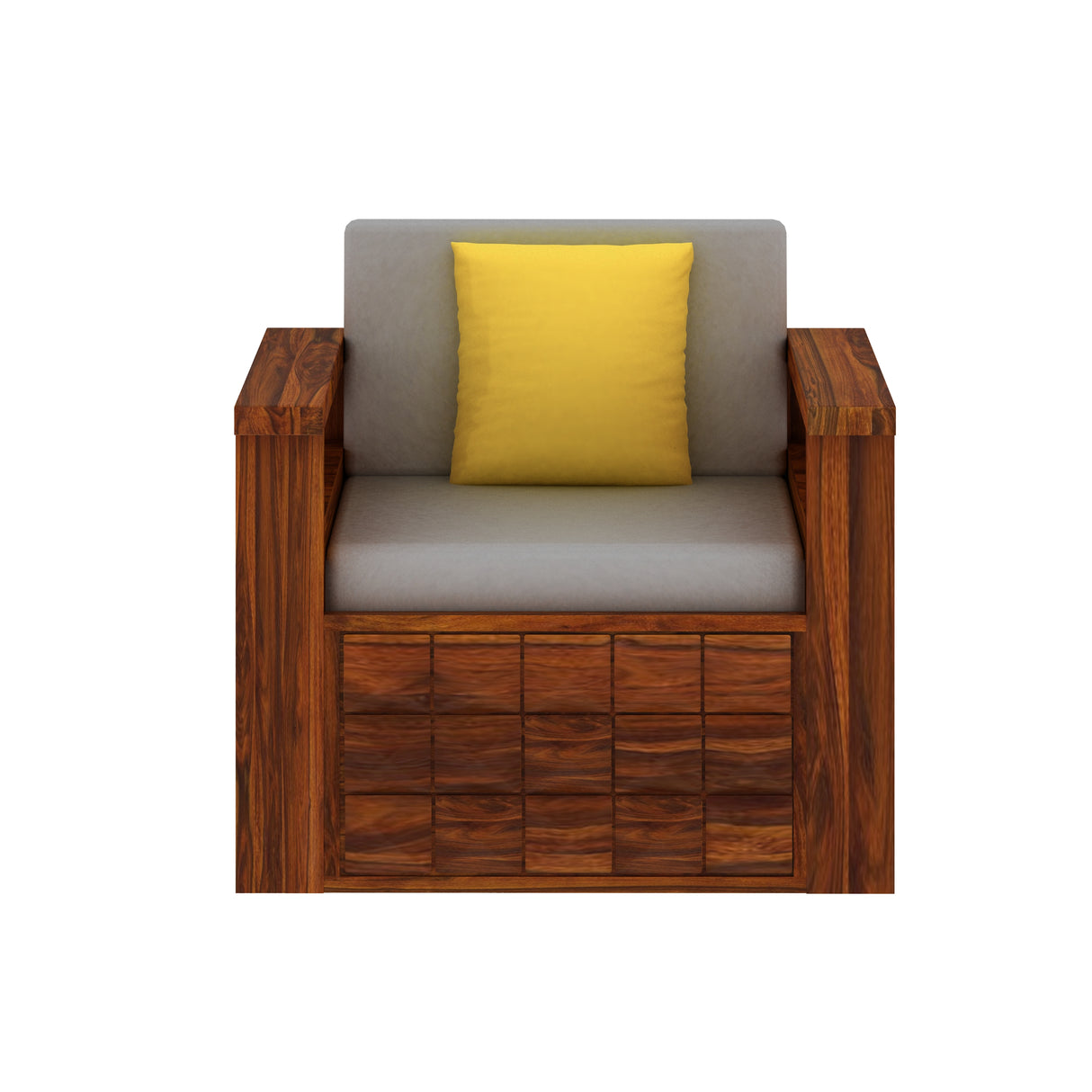 Oslo Solid Sheesham Wood Single Seater Sofa With Side Pockets - 3 Years Warranty