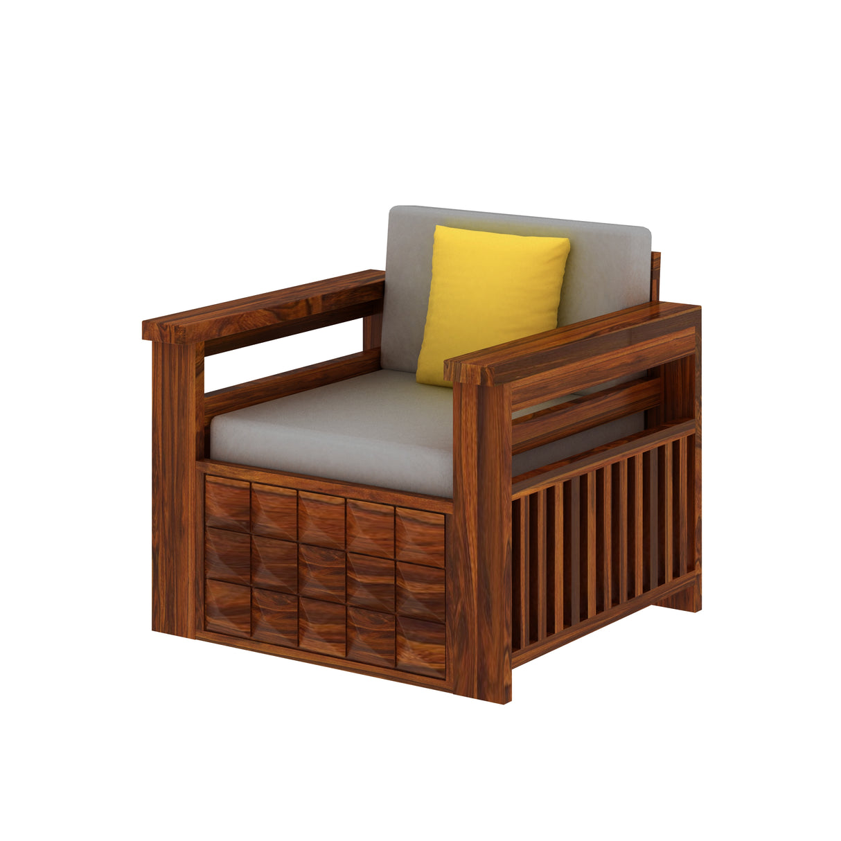 Oslo Solid Sheesham Wood Single Seater Sofa With Side Pockets - 3 Years Warranty