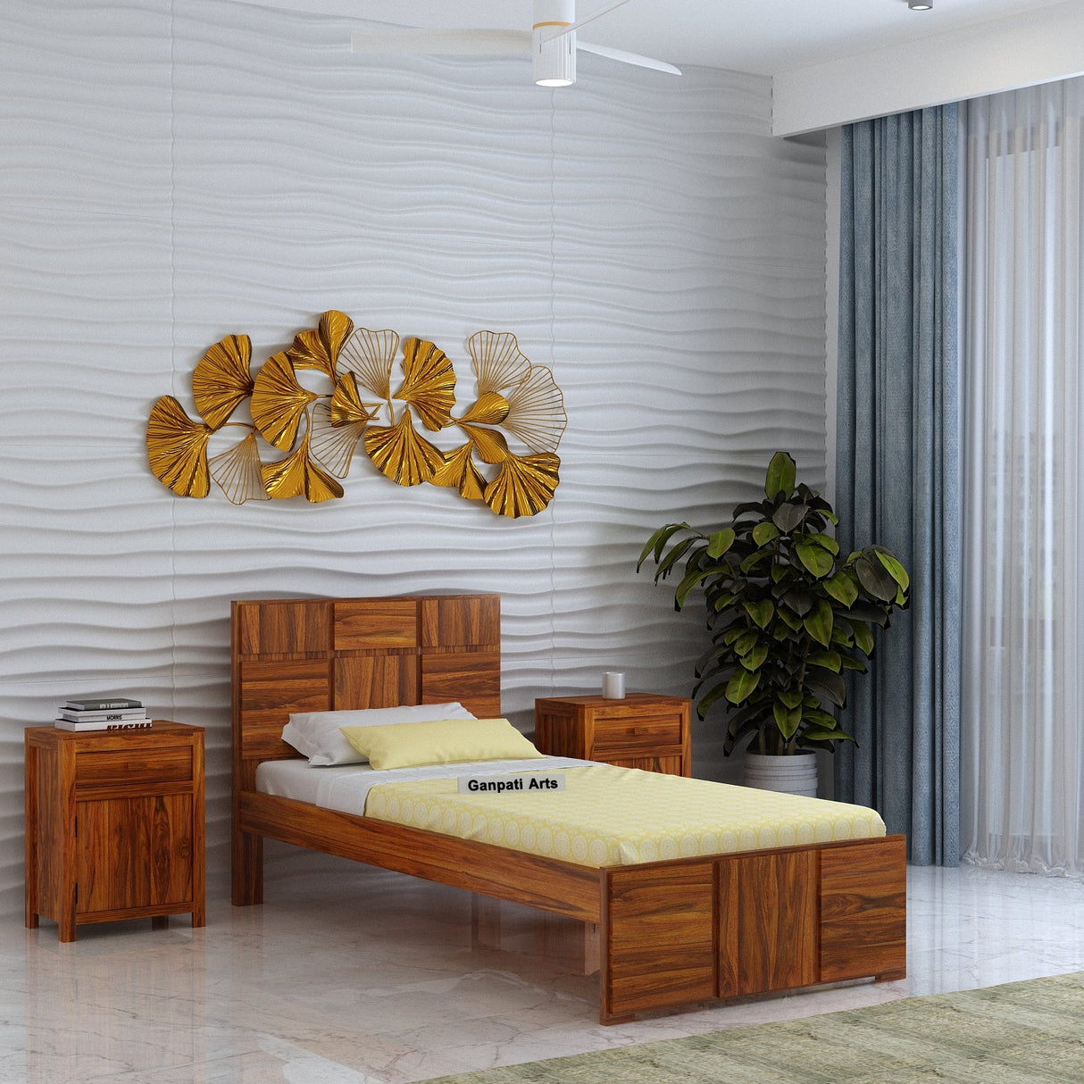 Scott Solid Sheesham Wood Single Bed  - 3 years Warranty