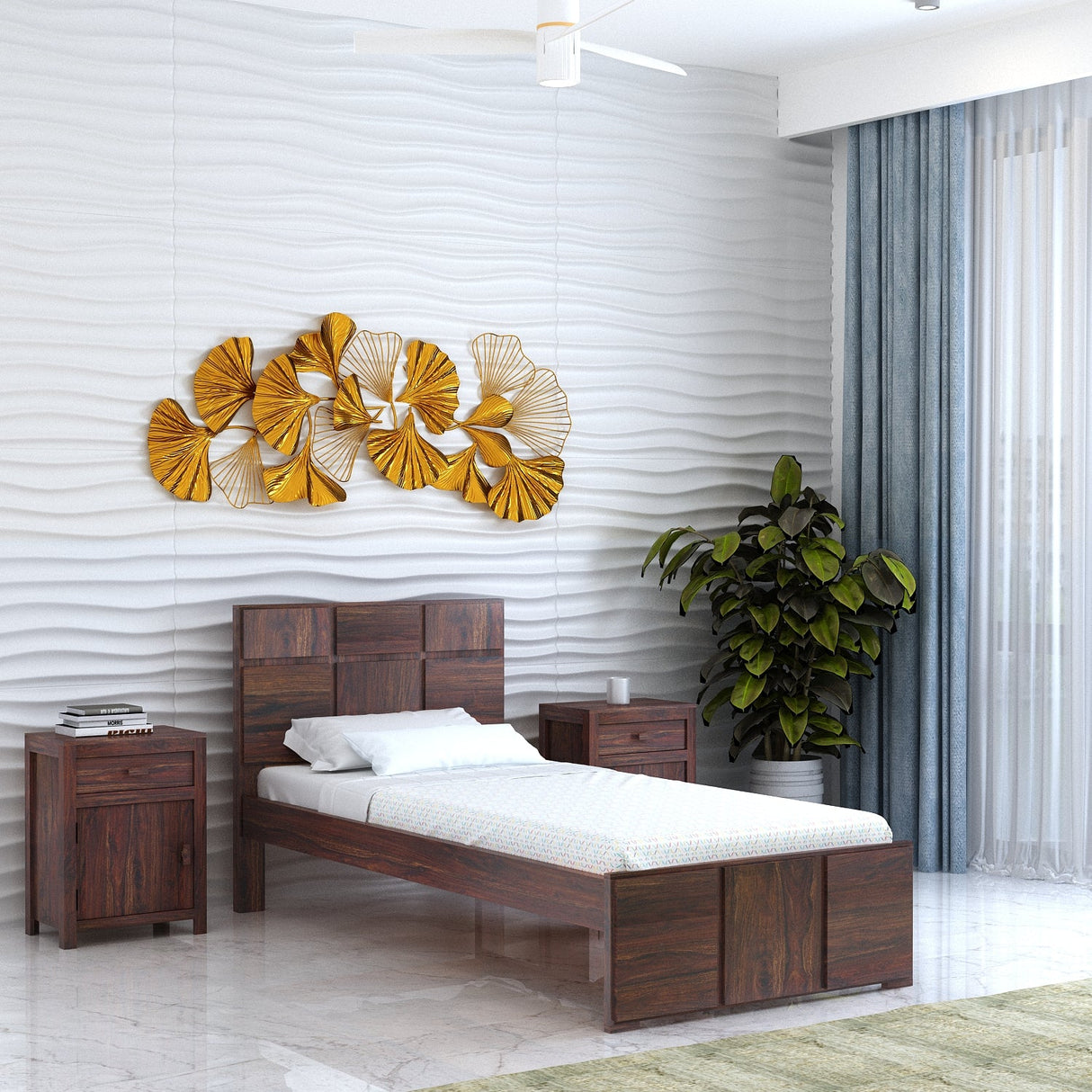 Scott Solid Sheesham Wood Single Bed  - 3 years Warranty