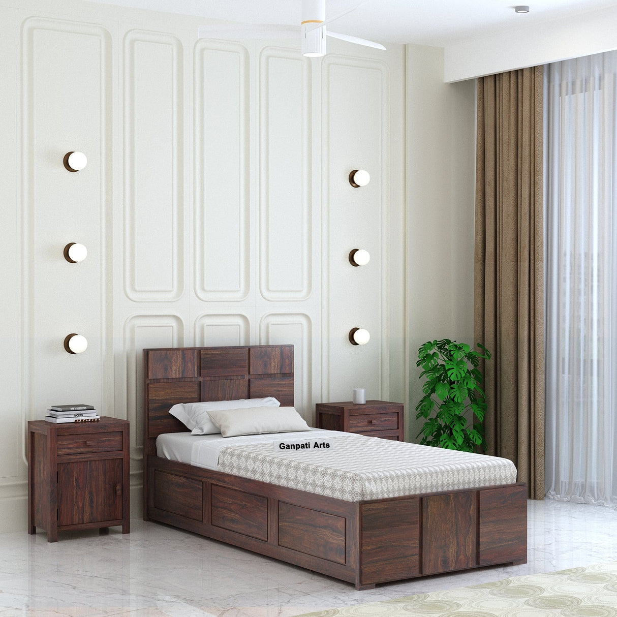 Scott Solid Sheesham Wood Single Bed With Box Storage - 3 years Warranty