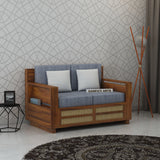 Syrus Solid Sheesham Wood 2 Seater Sofa With Side Pocket and Cane Design -3 Years Warranty