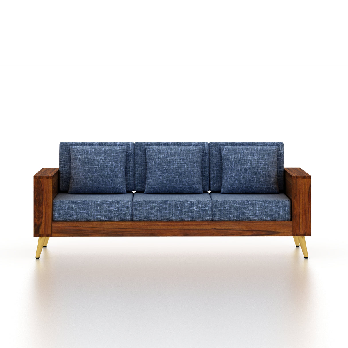 Bolt Solid Sheesham Wood 3 Seater Sofa With Side Storage - 3 Year Warranty (LUXE EDITION)