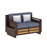 Syrus Solid Sheesham Wood 2 Seater Sofa With Side Pocket and Cane Design -3 Years Warranty