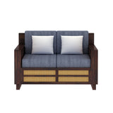 Syrus Solid Sheesham Wood 2 Seater Sofa With Side Pocket and Cane Design -3 Years Warranty