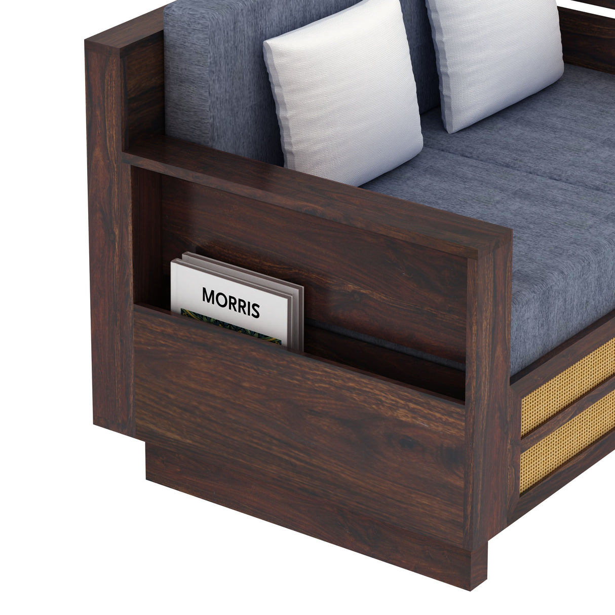 Syrus Solid Sheesham Wood 2 Seater Sofa With Side Pocket and Cane Design -3 Years Warranty