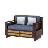Syrus Solid Sheesham Wood 2 Seater Sofa With Side Pocket and Cane Design -3 Years Warranty
