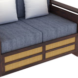 Syrus Solid Sheesham Wood 2 Seater Sofa With Side Pocket and Cane Design -3 Years Warranty