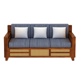 Syrus Solid Sheesham Wood 3 Seater Sofa With Side Pocket and Cane Design - 3 Year Warranty