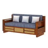 Syrus Solid Sheesham Wood 3 Seater Sofa With Side Pocket and Cane Design - 3 Year Warranty