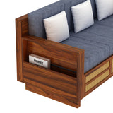 Syrus Solid Sheesham Wood 3 Seater Sofa With Side Pocket and Cane Design - 3 Year Warranty
