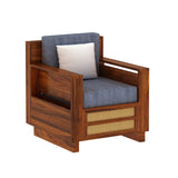 Syrus Solid Sheesham Wood Single Seater Sofa With Side Pocket and Cane Design - 3 Years Warranty