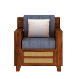 Syrus Solid Sheesham Wood Single Seater Sofa With Side Pocket and Cane Design - 3 Years Warranty