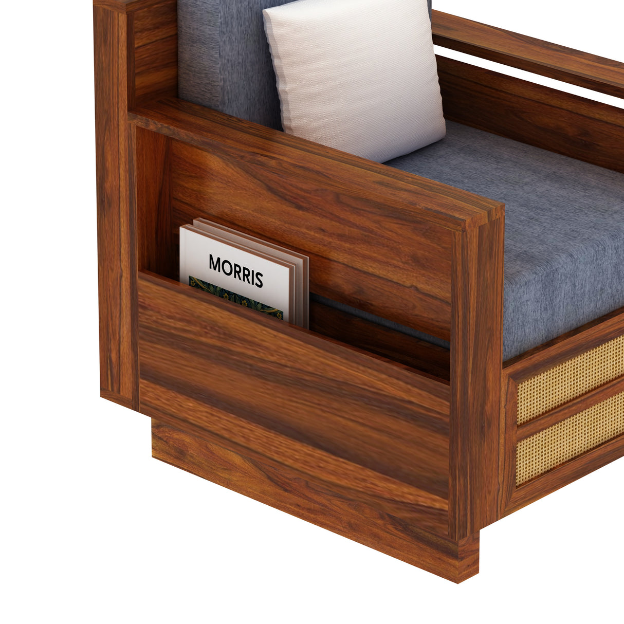 Syrus Solid Sheesham Wood Single Seater Sofa With Side Pocket and Cane Design - 3 Years Warranty