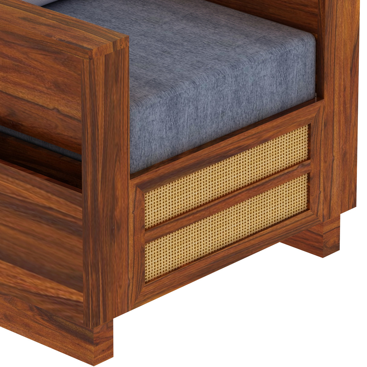 Syrus Solid Sheesham Wood Single Seater Sofa With Side Pocket and Cane Design - 3 Years Warranty