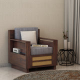 Syrus Solid Sheesham Wood Single Seater Sofa With Side Pocket and Cane Design - 3 Years Warranty