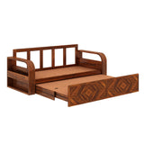 Wave Solid Sheesham Wood 3 Seater Sofa Cum Bed with Footboard Design - 3 years Warranty