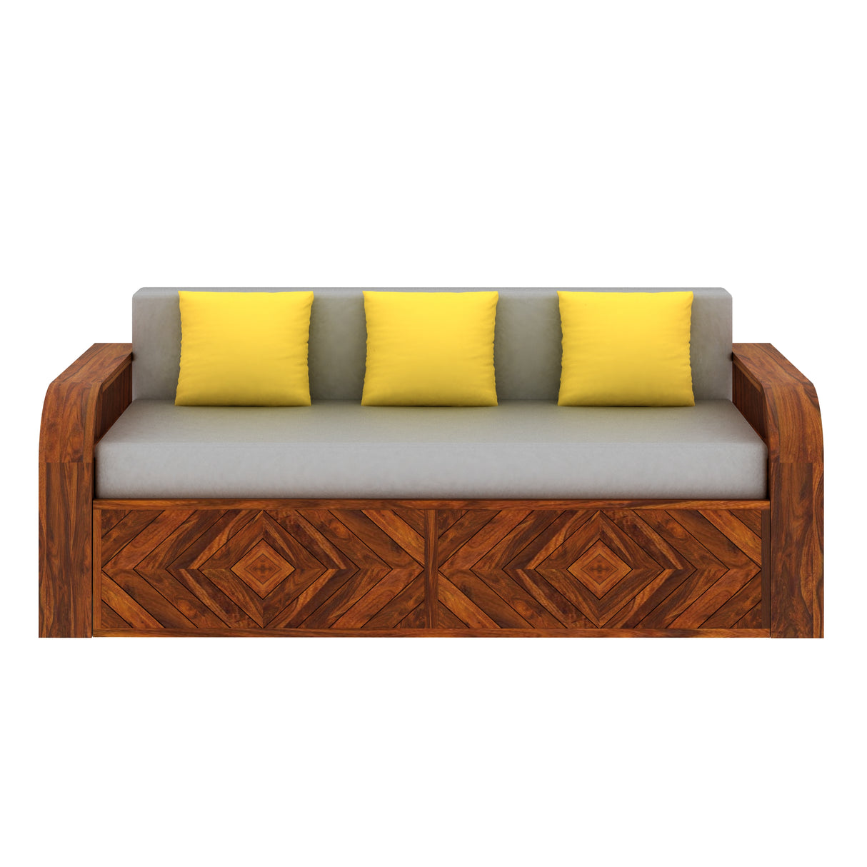 Wave Solid Sheesham Wood 3 Seater Sofa Cum Bed with Footboard Design - 3 years Warranty