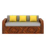 Wave Solid Sheesham Wood 3 Seater Sofa Cum Bed with Footboard Design - 3 years Warranty