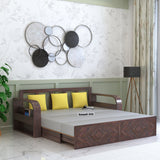 Wave Solid Sheesham Wood 3 Seater Sofa Cum Bed with Footboard Design - 3 years Warranty
