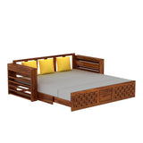 Raj Solid Sheesham Wood 3 Seater Sofa Cum Bed with Mini Storage and Side Pockets - 3 Years Warranty