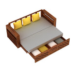 Raj Solid Sheesham Wood 3 Seater Sofa Cum Bed with Mini Storage and Side Pockets - 3 Years Warranty