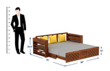 Raj Solid Sheesham Wood 3 Seater Sofa Cum Bed with Mini Storage and Side Pockets - 3 Years Warranty