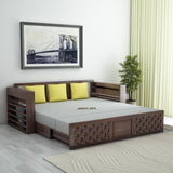 Raj Solid Sheesham Wood 3 Seater Sofa Cum Bed with Mini Storage and Side Pockets - 3 Years Warranty