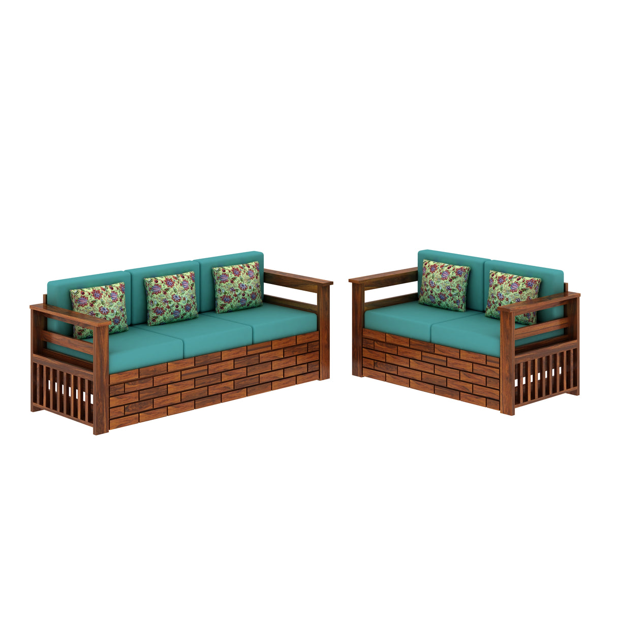 Italian Solid Sheesham Wood 5 Seater Sofa With Side Pockets - 3 Years Warranty