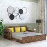 Wave Solid Sheesham Wood 3 Seater Sofa Cum Bed with Footboard Design - 3 years Warranty