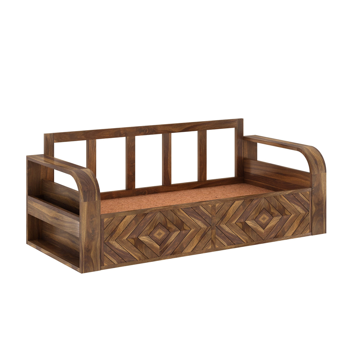 Wave Solid Sheesham Wood 3 Seater Sofa Cum Bed with Footboard Design - 3 years Warranty