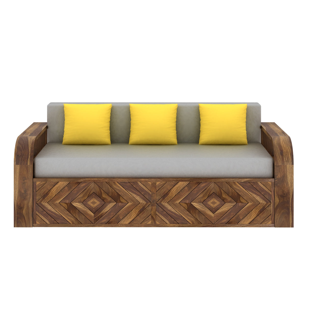 Wave Solid Sheesham Wood 3 Seater Sofa Cum Bed with Footboard Design - 3 years Warranty