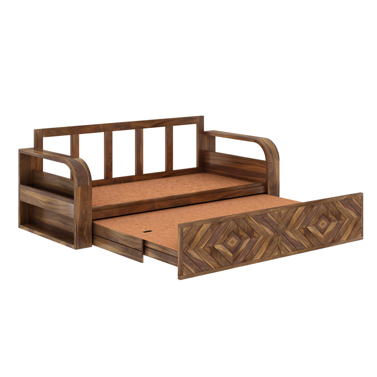 Wave Solid Sheesham Wood 3 Seater Sofa Cum Bed with Footboard Design - 3 years Warranty