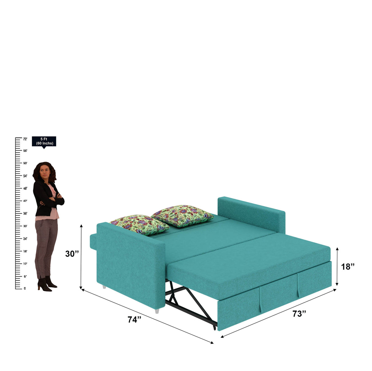 Victoria Fabric 3 Seater Pull Out Sofa Cum Bed(Blue) - 24 Months Warranty
