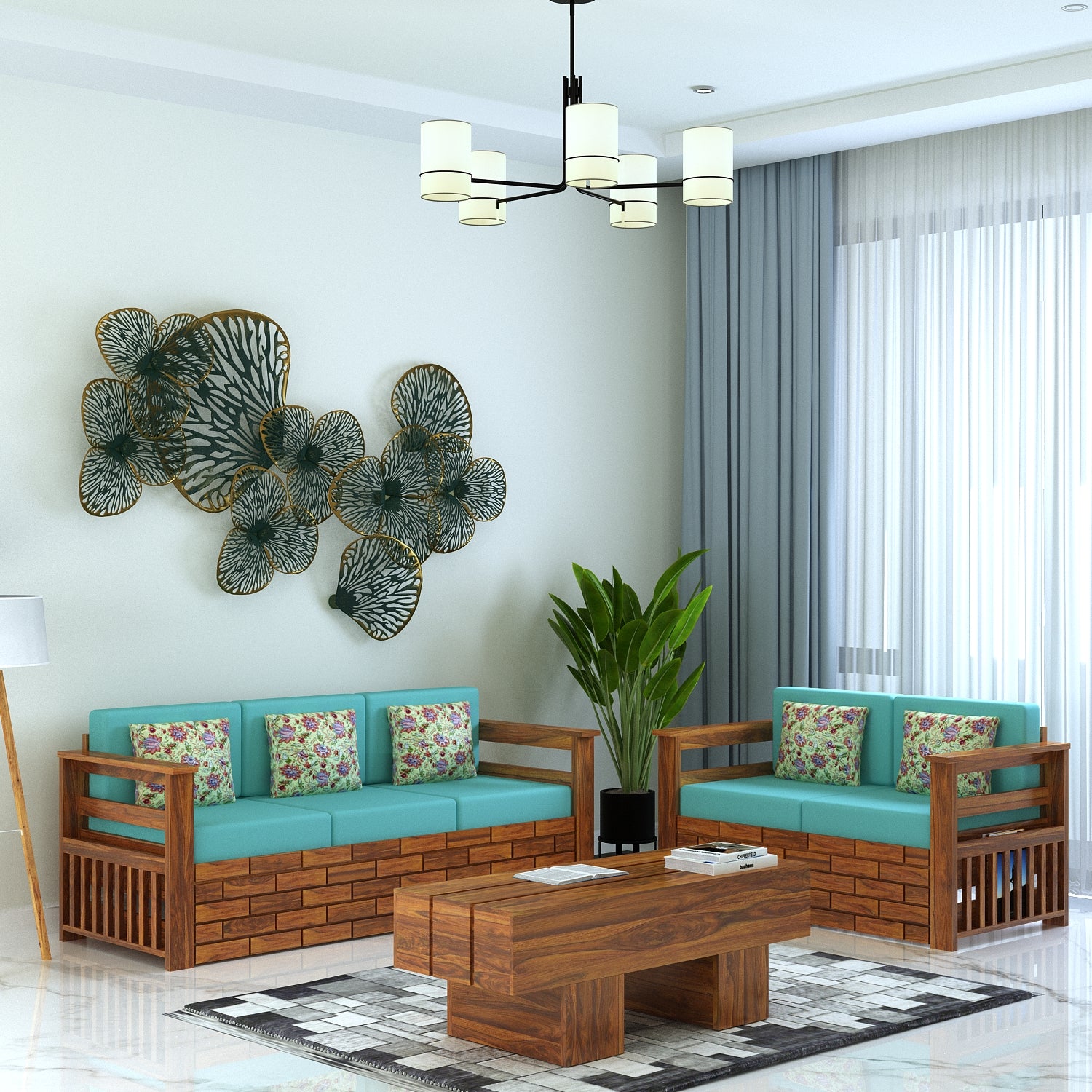 Italian Solid Sheesham Wood 5 Seater Sofa With Side Pockets 1 Year Warranty