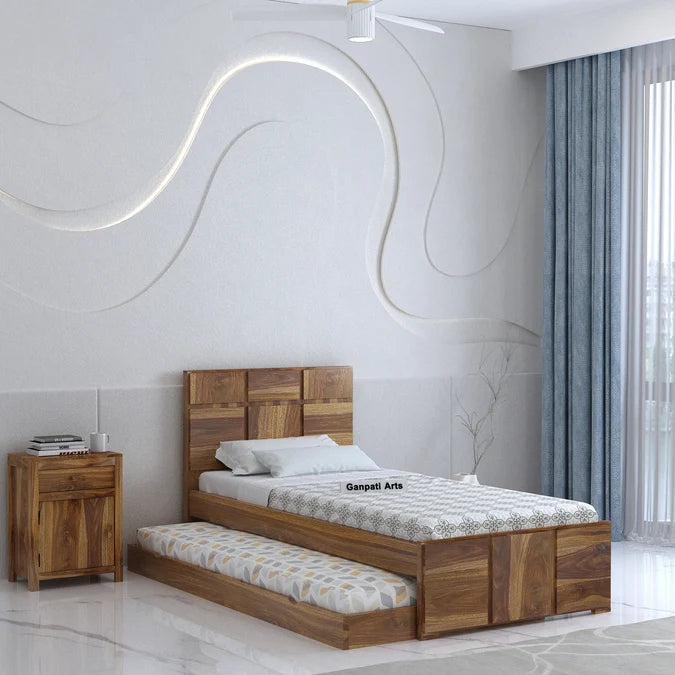 Scott Solid Sheesham Wood Single Trundle Bed Without Storage - 3 years Warranty features
