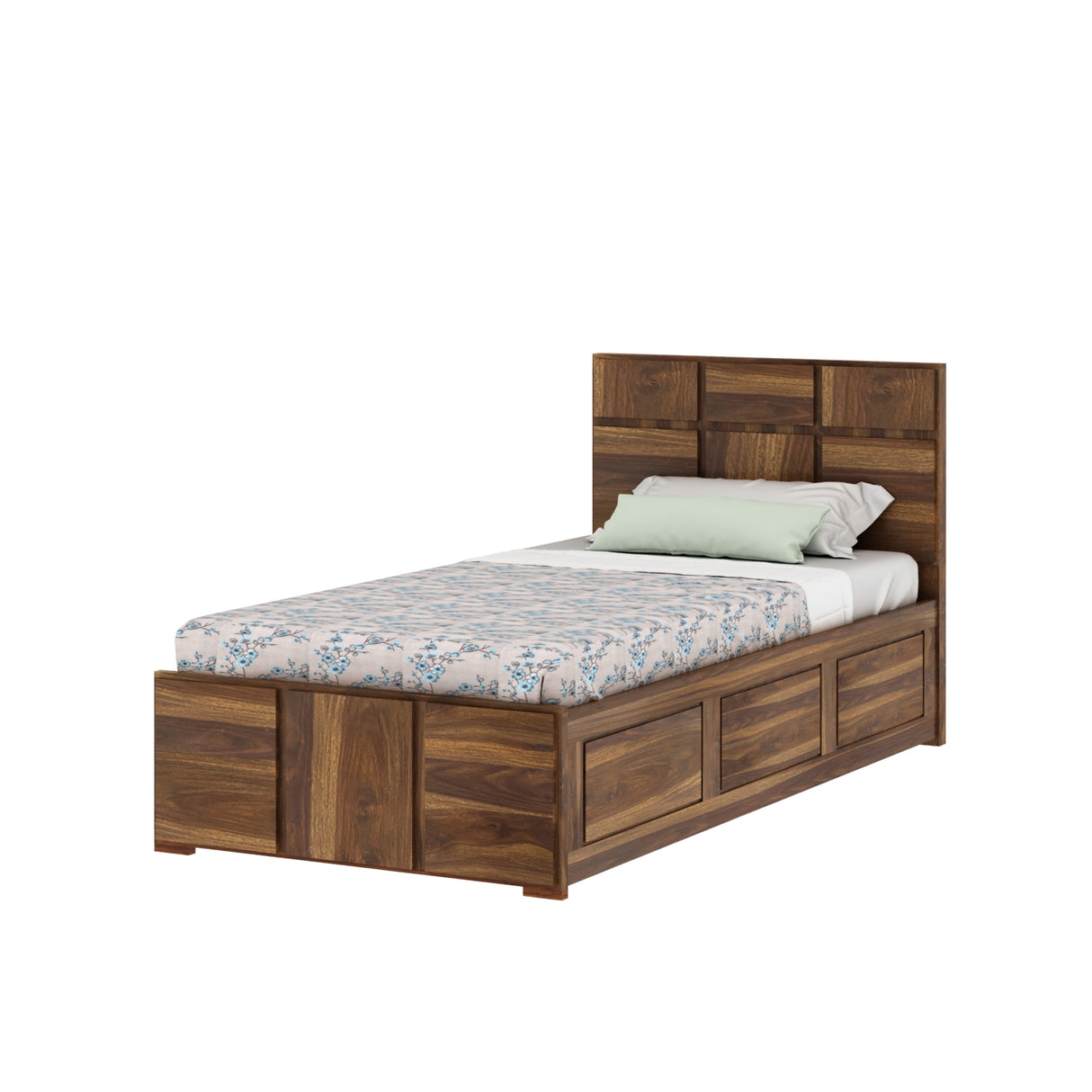 Scott Solid Sheesham Wood Single Bed With Box Storage - 3 years Warranty
