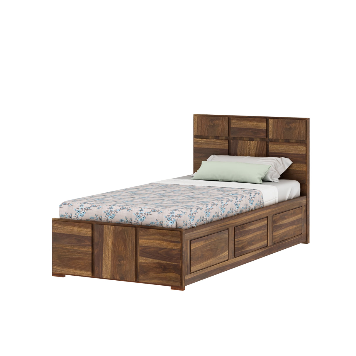 Scott Solid Sheesham Wood Single Bed With Box Storage - 3 years Warranty