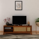 Cosmos Solid Sheesham Wood TV Unit Cane With Sliding Doors - 3 Years Warranty