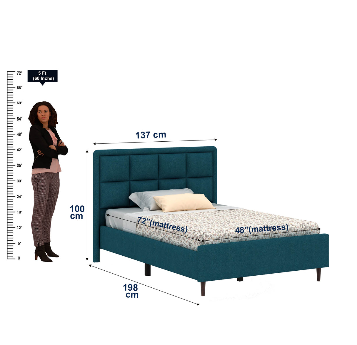 Roman Single Size Upholstered Bed 4 Feet Without Storage-3 Year Warranty(LUXE EDTION)