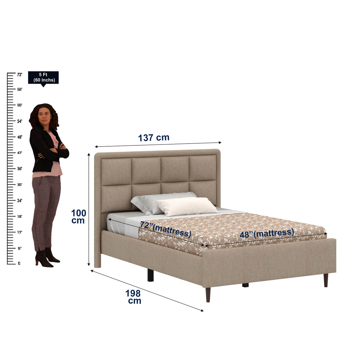 Roman Single Size Upholstered Bed 4 Feet Without Storage-3 Year Warranty(LUXE EDTION)
