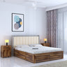 Hynes Solid Sheesham Wood Bed With Box Storage & Upholstered Headboard-1 Year Warranty(Luxe Edition)