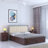 Hynes Solid Sheesham Wood Bed With Box Storage & Upholstered Headboard-3 years Warranty(Luxe Edition)