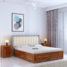 Hynes Solid Sheesham Wood Bed With Box Storage & Upholstered Headboard-3 years Warranty(Luxe Edition)