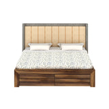 Hynes Solid Sheesham Wood Bed With Box Storage & Upholstered Headboard-1 Year Warranty(Luxe Edition)