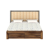 Hynes Solid Sheesham Wood Bed With Box Storage & Upholstered Headboard-3 years Warranty(Luxe Edition)