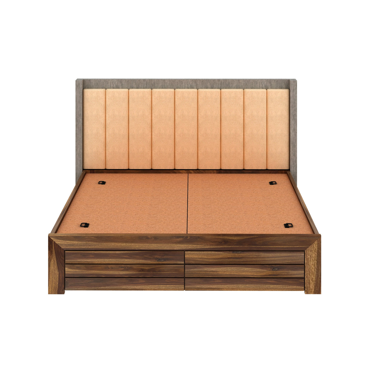 Hynes Solid Sheesham Wood Bed With Box Storage & Upholstered Headboard-3 years Warranty(Luxe Edition)