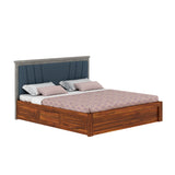 Emporio Solid Sheesham Wood Bed With Box Storage & Upholstered Headboard-3 years Warranty(LUXE EDITION)