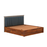 Emporio Solid Sheesham Wood Bed With Box Storage & Upholstered Headboard-3 years Warranty(LUXE EDITION)